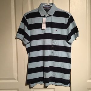 NWT - Tommy Hilfiger Men’s Golf Shirt in Pique - Light Blue and Navy - Sz XS